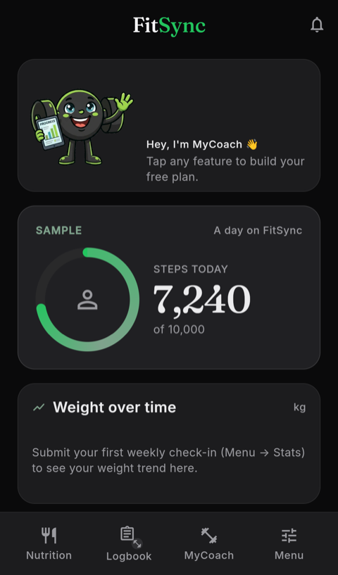 FitSync — dagens overblik med skridt og vægt